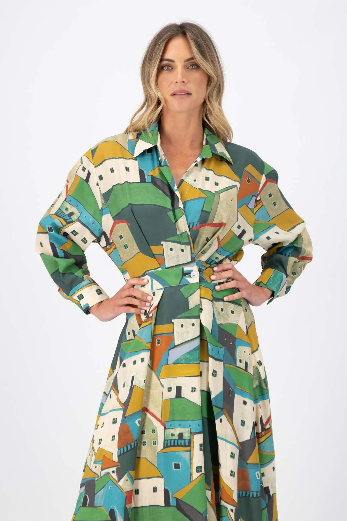 Pueblito Parisian Wrap Dress Green in Viscose