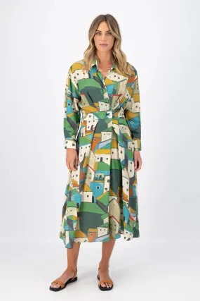 Pueblito Parisian Wrap Dress Green in Viscose