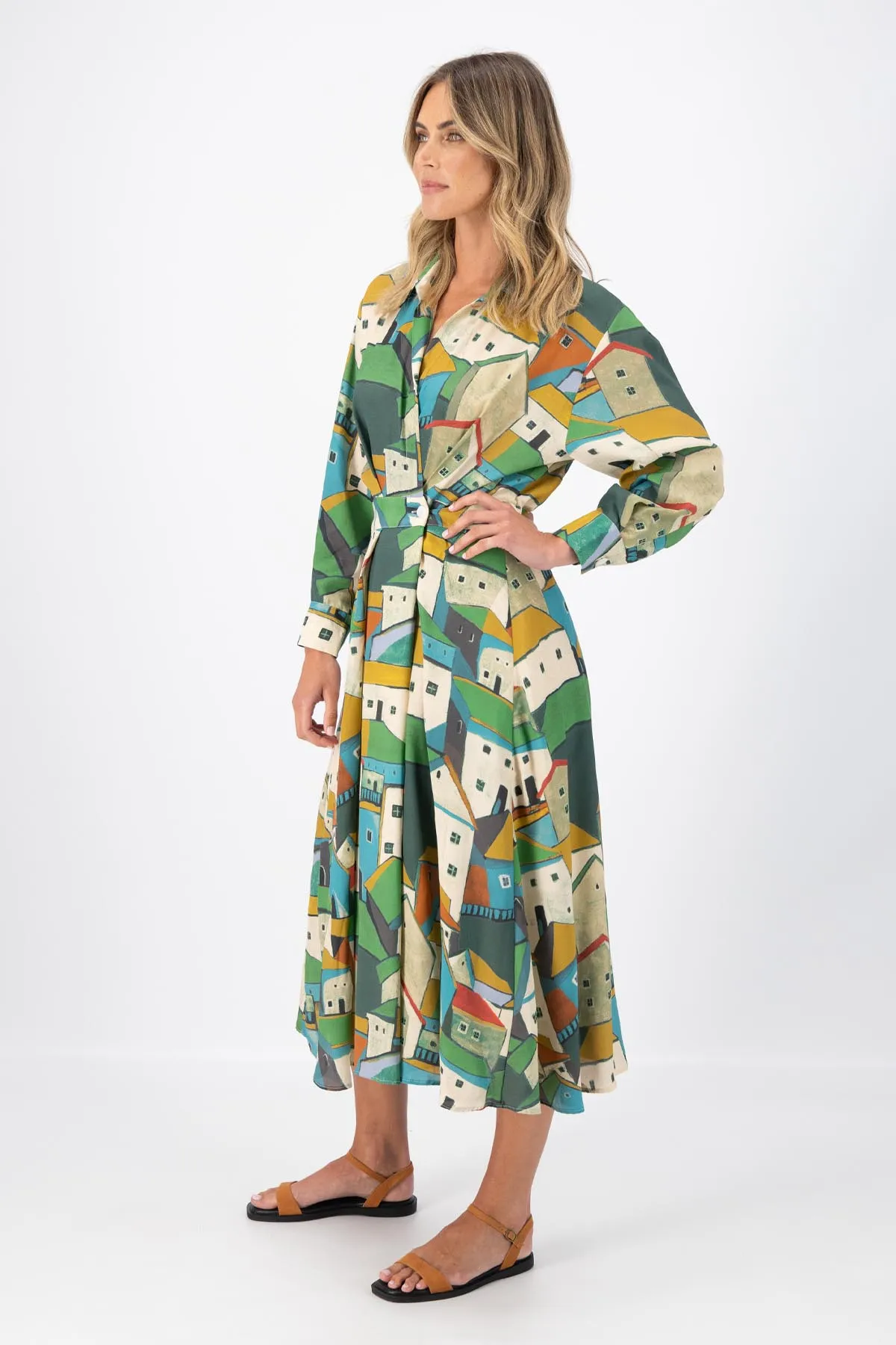 Pueblito Parisian Wrap Dress Green in Viscose