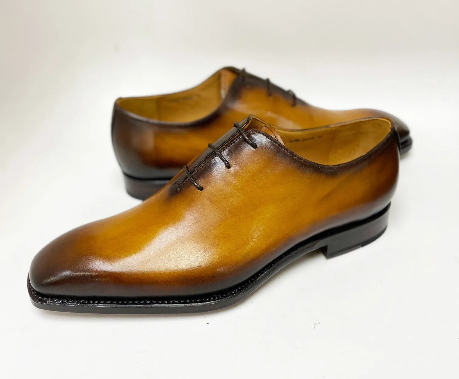 "Jason Sr" Burnished Calfskin Lace-Up Oxford Caramel