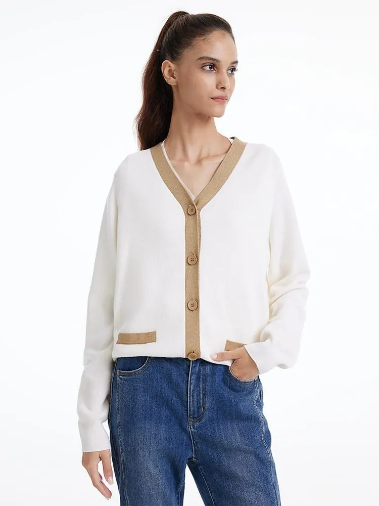 Single-Breasted Wool And Silk-Blend Women Cardigan