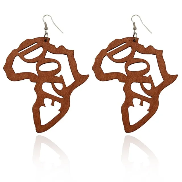 SOMESOOR Laser Engraved Afro Wooden Drop Handmade Earrings