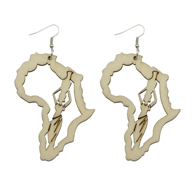 SOMESOOR Laser Engraved Afro Wooden Drop Handmade Earrings