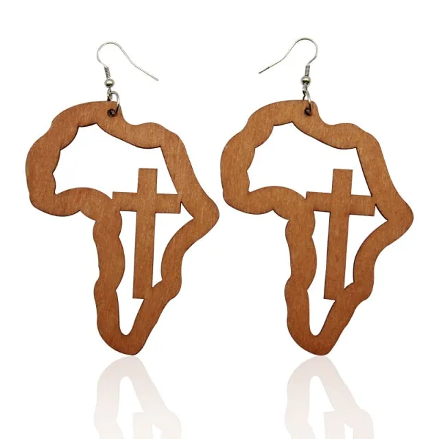 SOMESOOR Laser Engraved Afro Wooden Drop Handmade Earrings