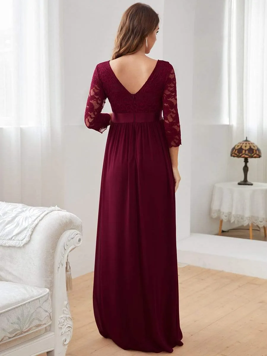 Sweetheart 3/4 Sleeve Floor-Length Lace Maternity Dress