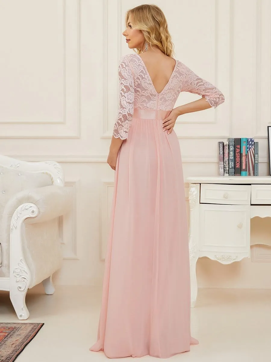 Sweetheart 3/4 Sleeve Floor-Length Lace Maternity Dress