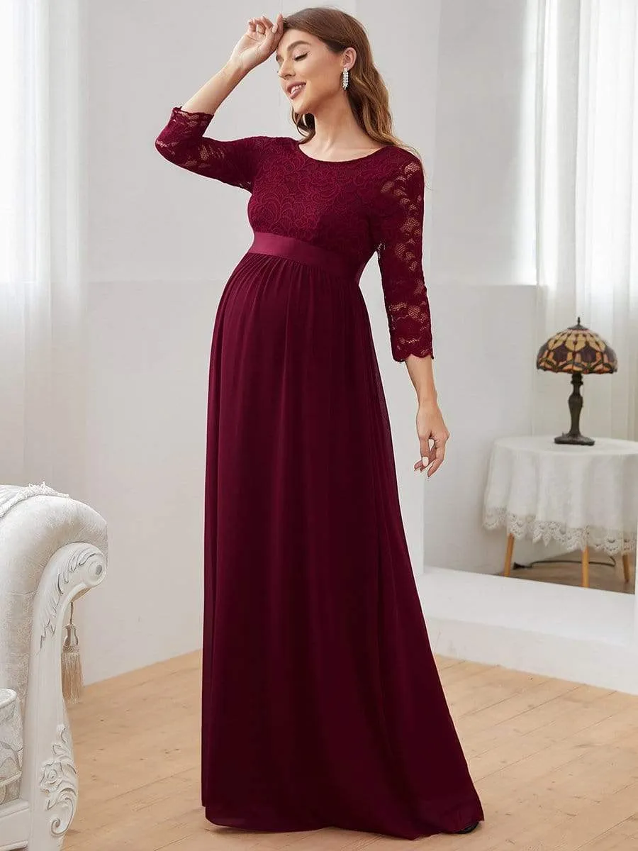 Sweetheart 3/4 Sleeve Floor-Length Lace Maternity Dress