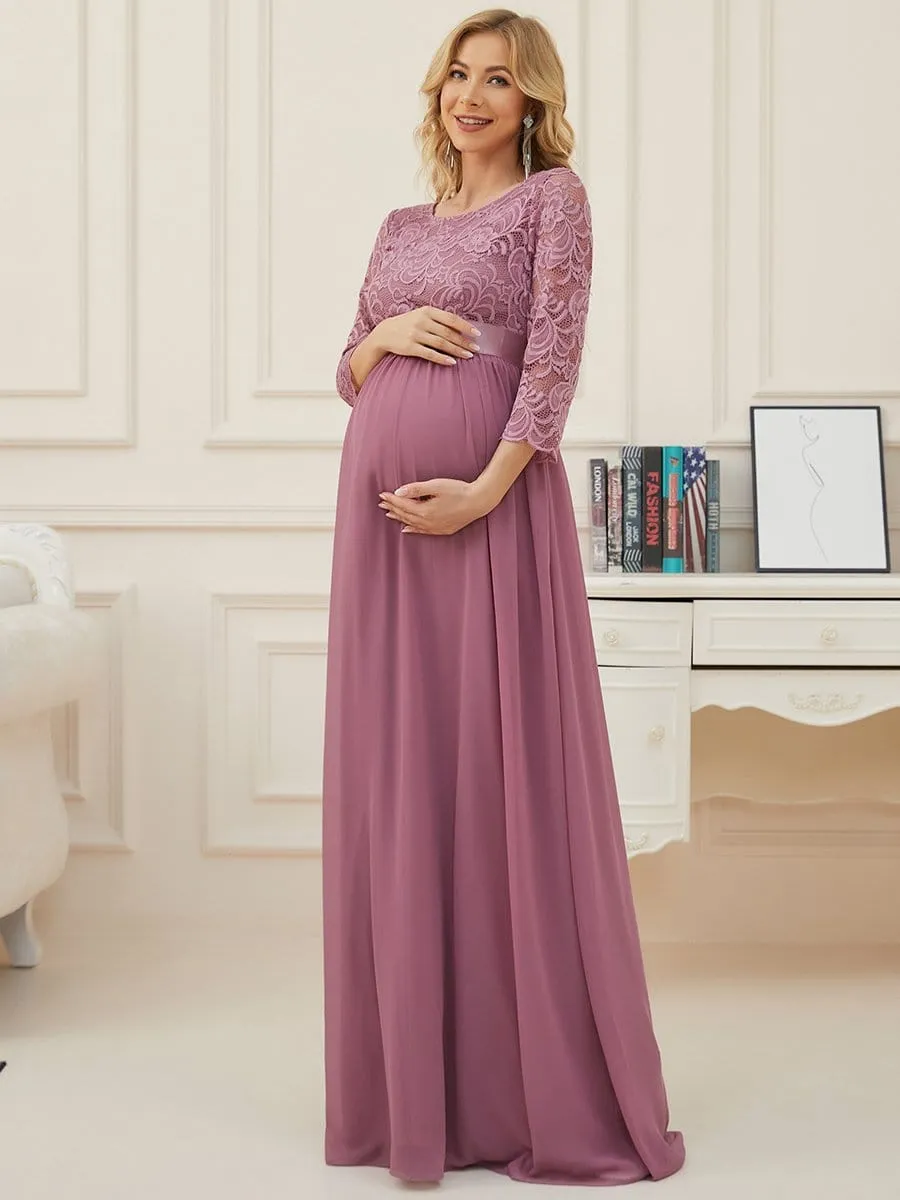 Sweetheart 3/4 Sleeve Floor-Length Lace Maternity Dress