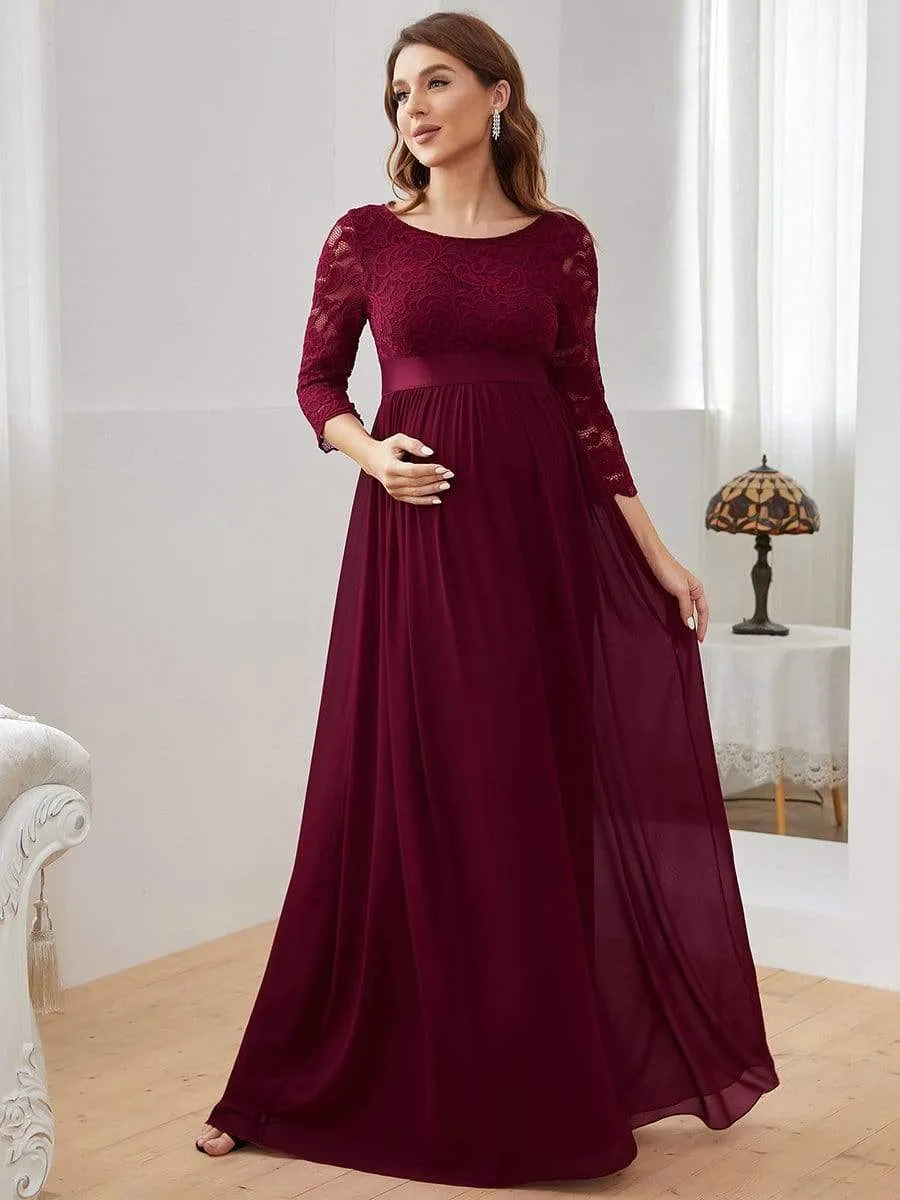 Sweetheart 3/4 Sleeve Floor-Length Lace Maternity Dress