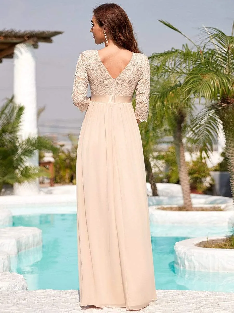 Sweetheart 3/4 Sleeve Floor-Length Lace Maternity Dress