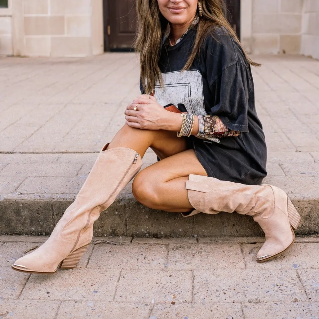 The Bentley Faux Suede Western Cowboy Boots