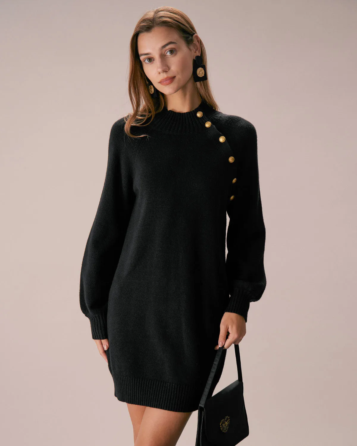 The Black Lantern Sleeve Sweater Mini Dress