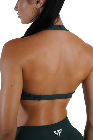 TWIST HALTER BRA - FOREST GREEN