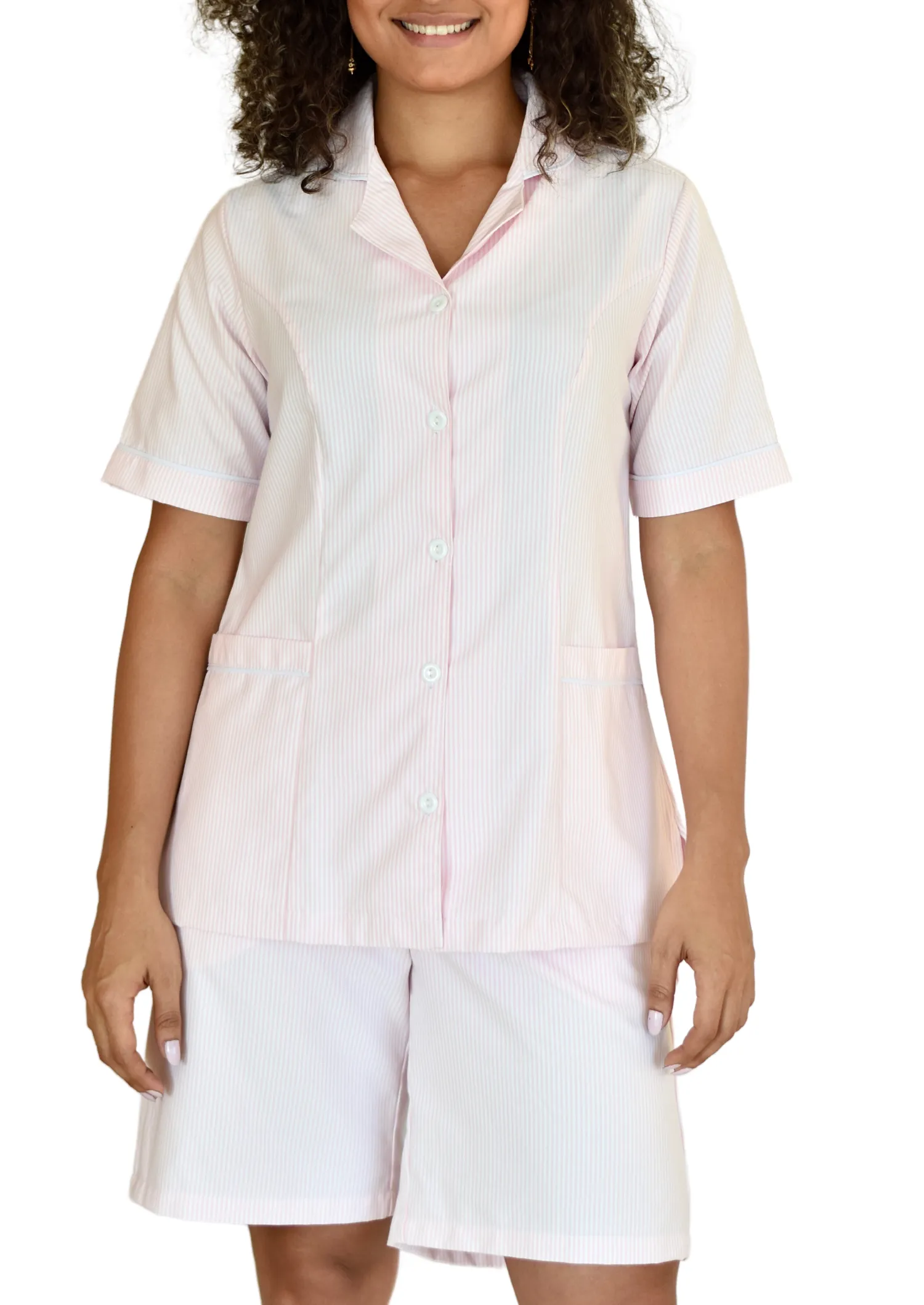 Uniforme de Bermuda - Oxford Rayas Rosadas