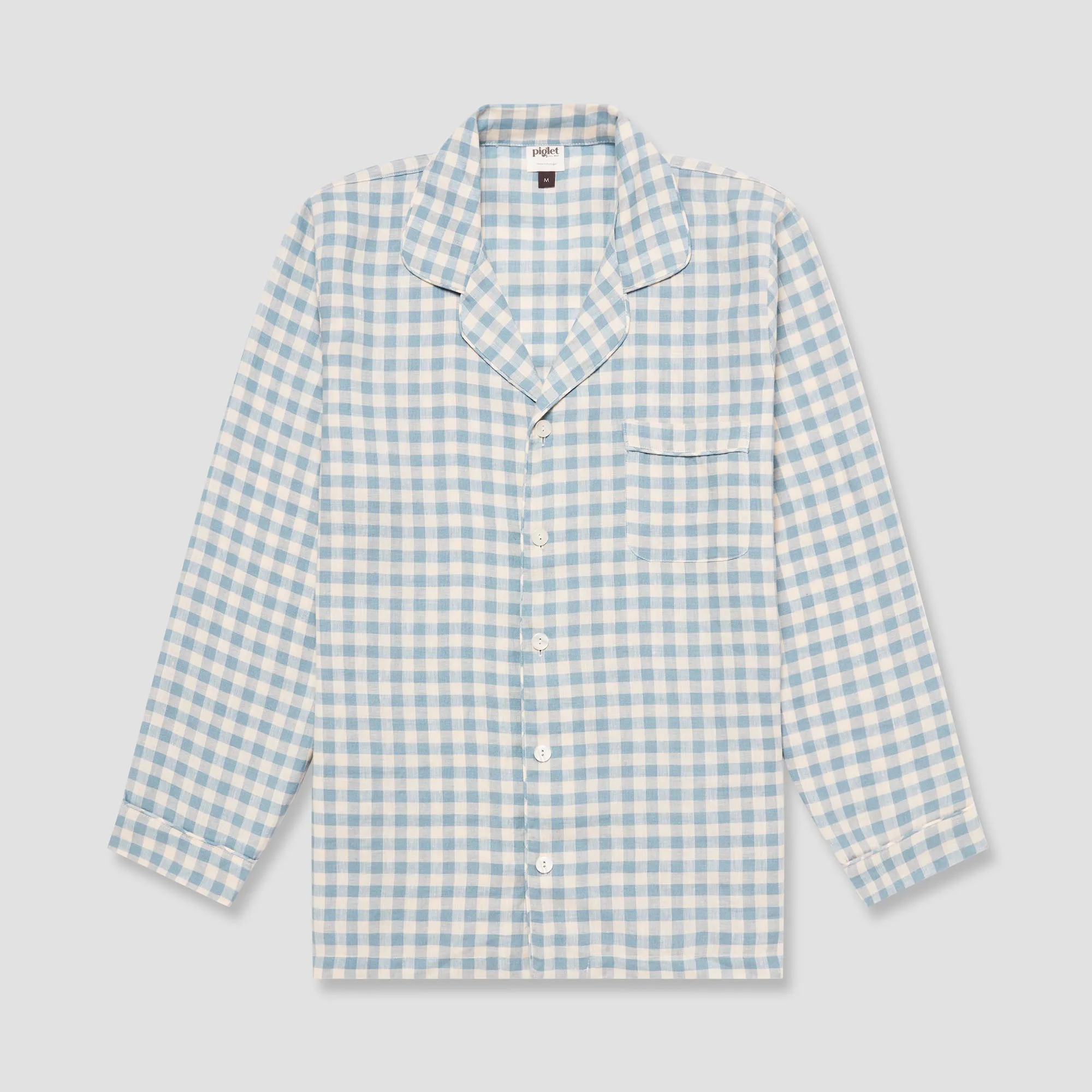 Warm Blue Gingham Linen Pyjama Shirt