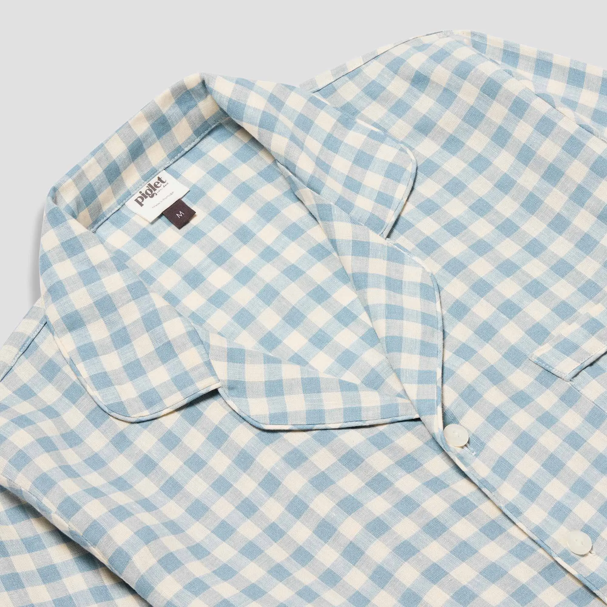 Warm Blue Gingham Linen Pyjama Shirt