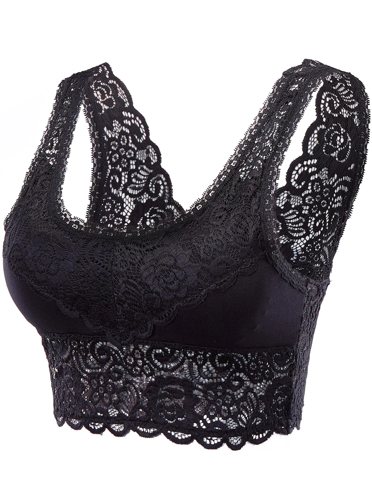 Women's Stretchy Lace Bralette Removable Padded Bra Top (FWL1026)