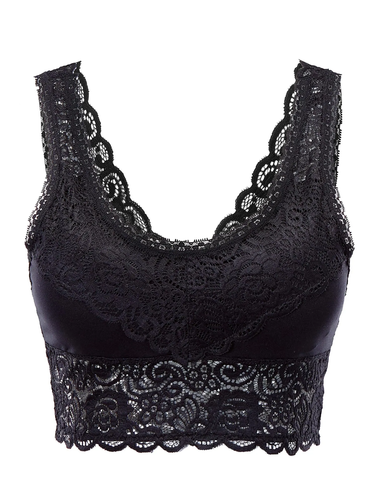 Women's Stretchy Lace Bralette Removable Padded Bra Top (FWL1026)