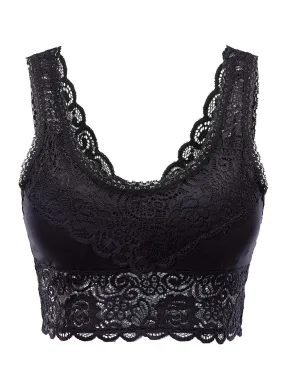 Women's Stretchy Lace Bralette Removable Padded Bra Top (FWL1026)